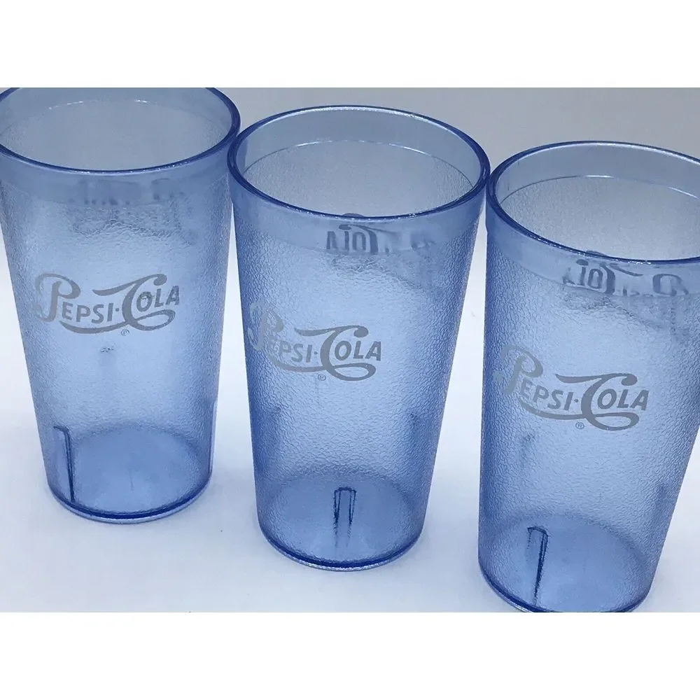 SET OF 3‎ ACRYLIC LIGHT BLUE PEPSI DRINKING TUMBLERS WHITE LOGO HOLDS 16 OZS